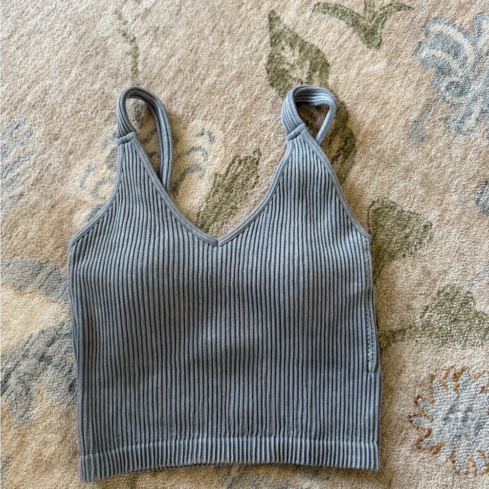 Gray Ribbed Women's Top